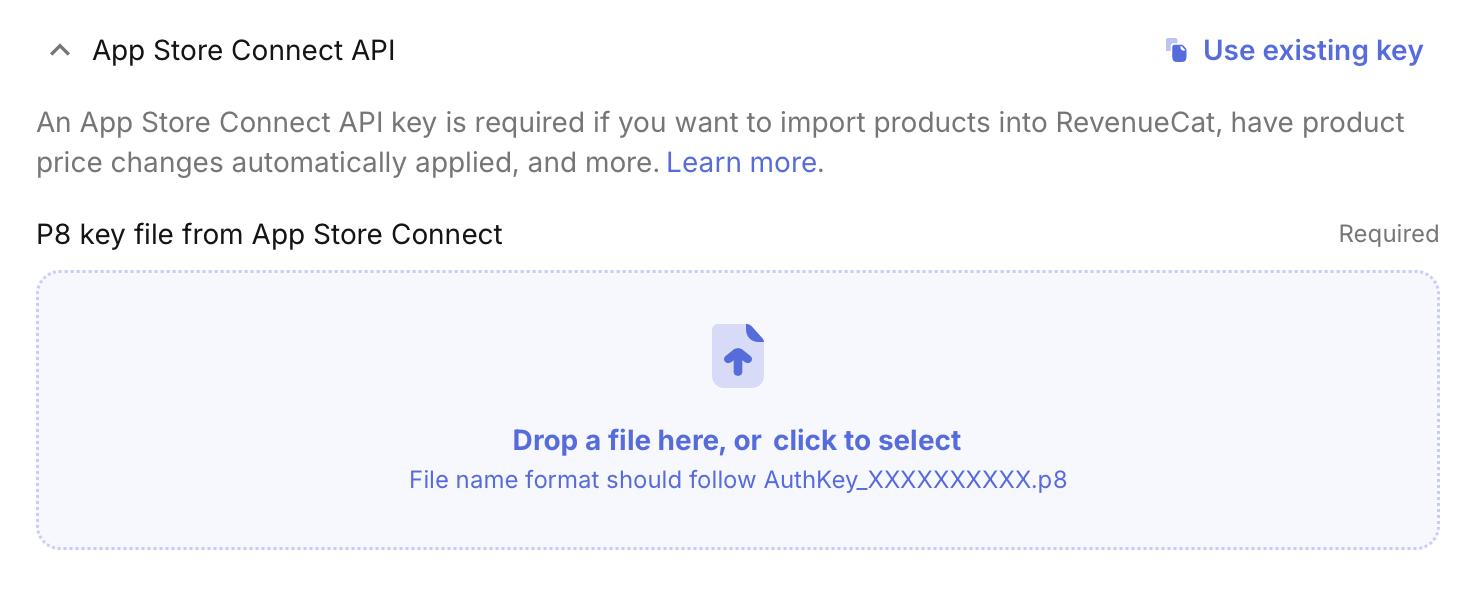 Step 2: Upload API Key - Visual guide showing the upload interface