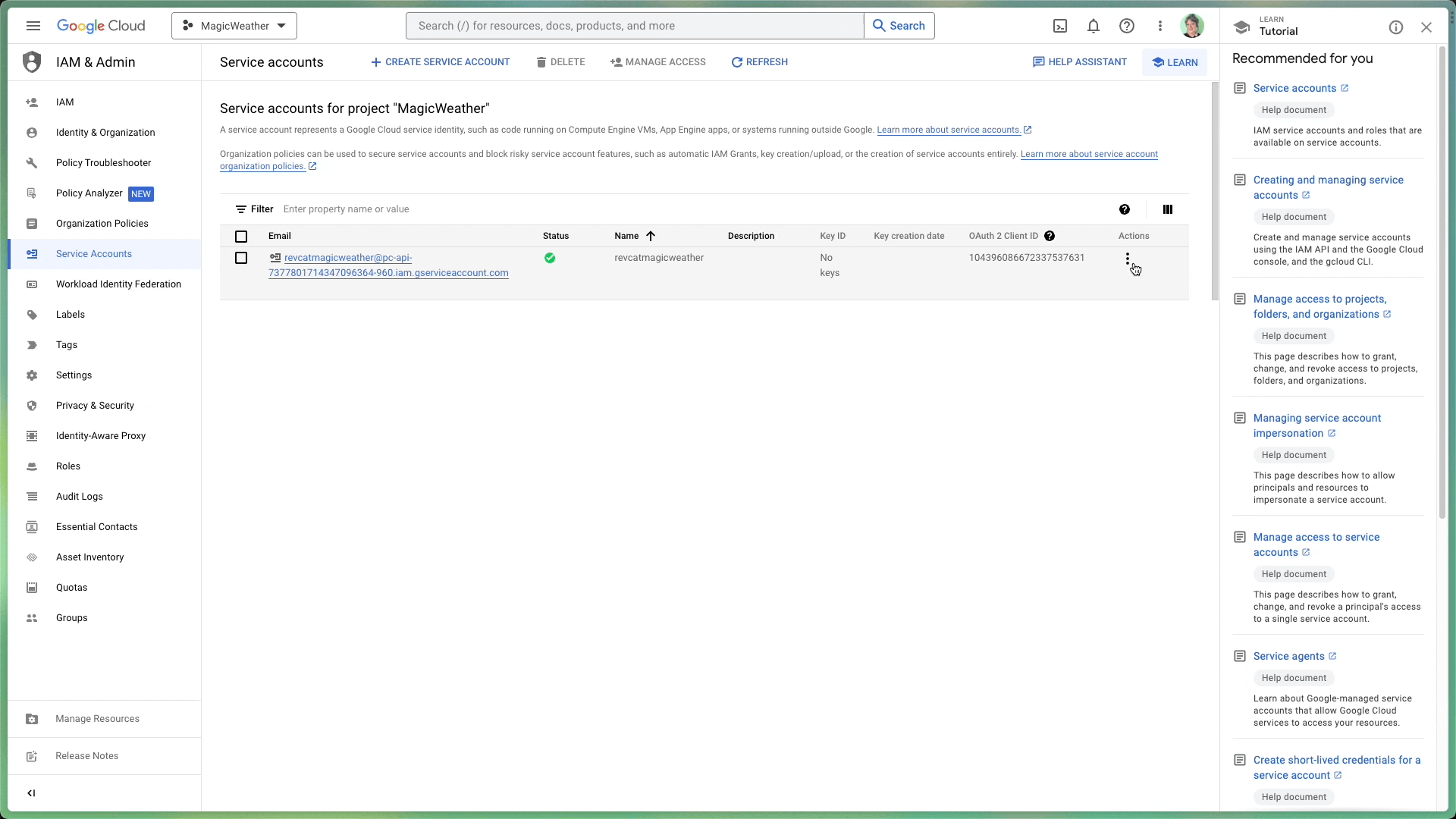 Step 3: Download JSON Key - Visual guide showing how to download the service account key